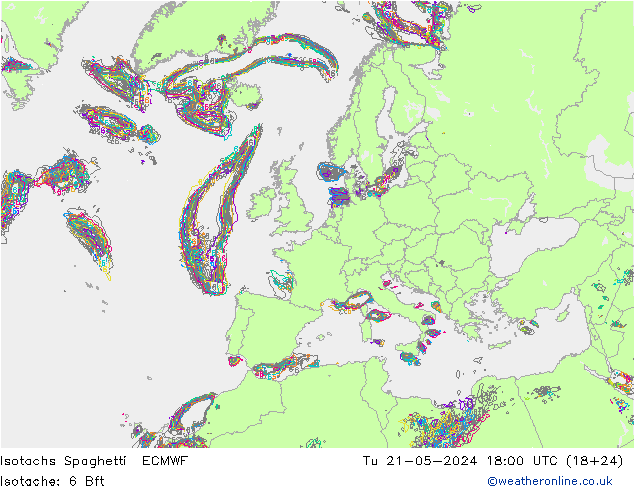 Isotachs Spaghetti ECMWF Út 21.05.2024 18 UTC