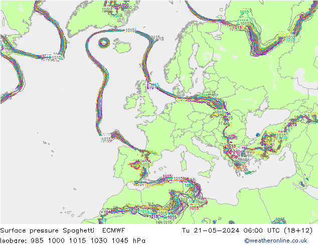 Bodendruck Spaghetti ECMWF Di 21.05.2024 06 UTC