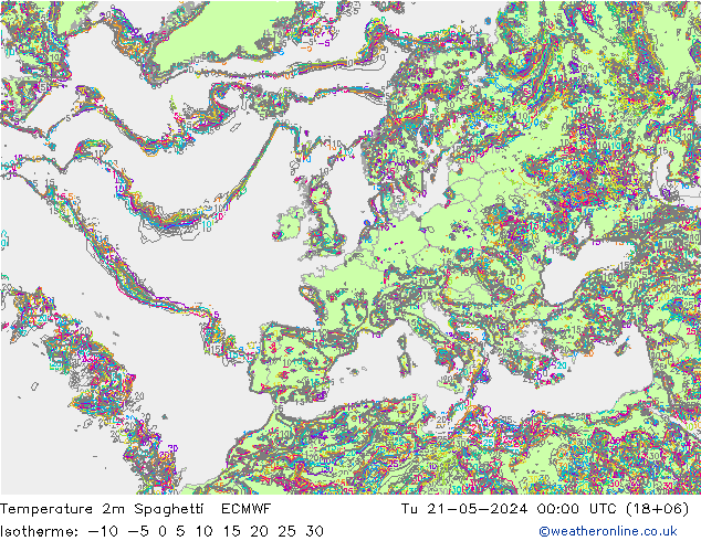 Temperatura 2m Spaghetti ECMWF mar 21.05.2024 00 UTC