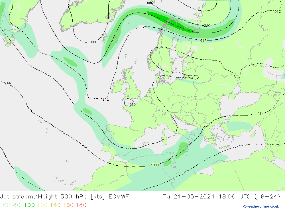 Prąd strumieniowy ECMWF wto. 21.05.2024 18 UTC