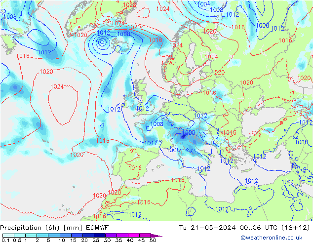 Precipitazione (6h) ECMWF mar 21.05.2024 06 UTC