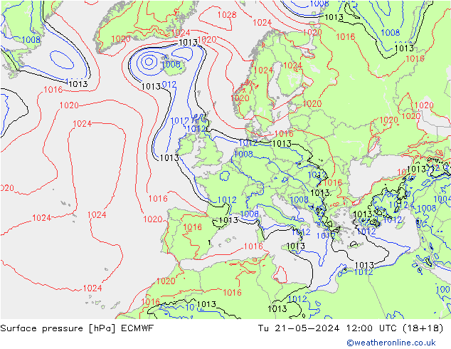 pressão do solo ECMWF Ter 21.05.2024 12 UTC