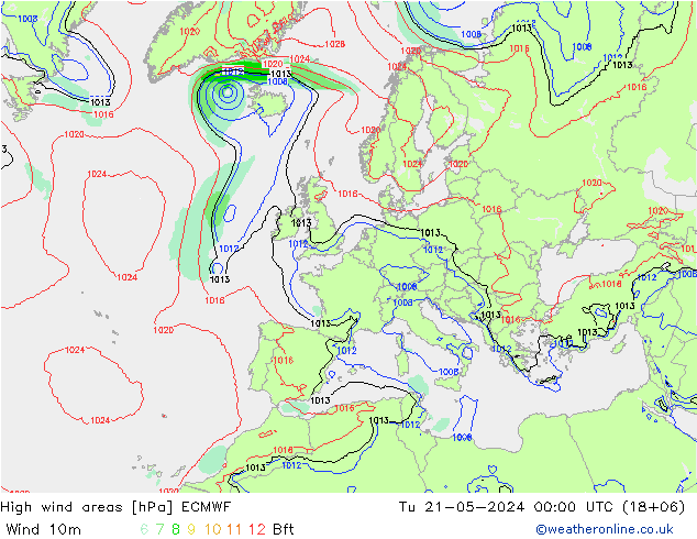 High wind areas ECMWF  21.05.2024 00 UTC