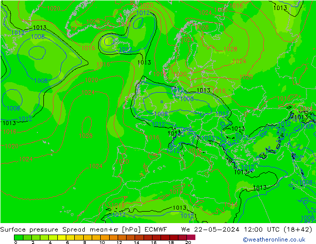 Bodendruck Spread ECMWF Mi 22.05.2024 12 UTC