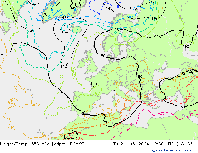 Height/Temp. 850 hPa ECMWF  21.05.2024 00 UTC