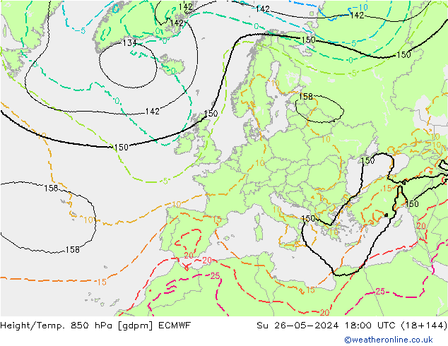 Height/Temp. 850 hPa ECMWF So 26.05.2024 18 UTC