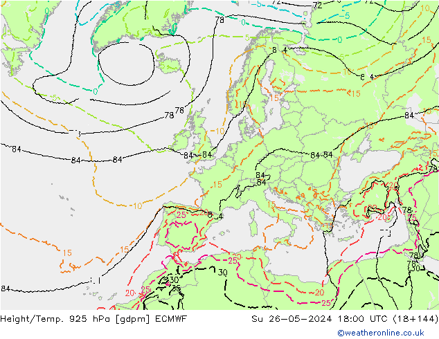 Height/Temp. 925 hPa ECMWF Su 26.05.2024 18 UTC