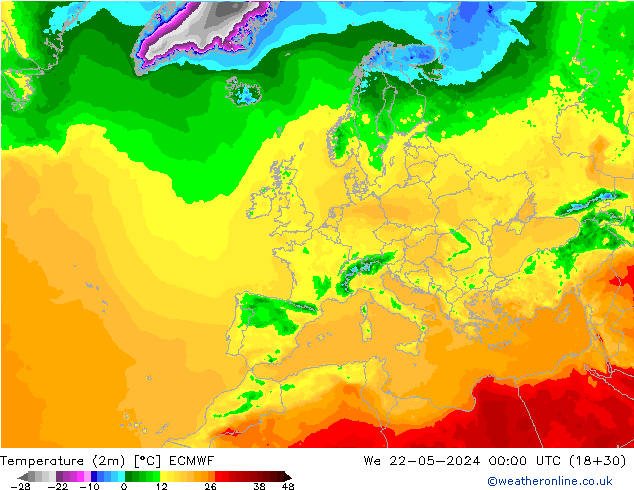 Temperaturkarte (2m) ECMWF Mi 22.05.2024 00 UTC