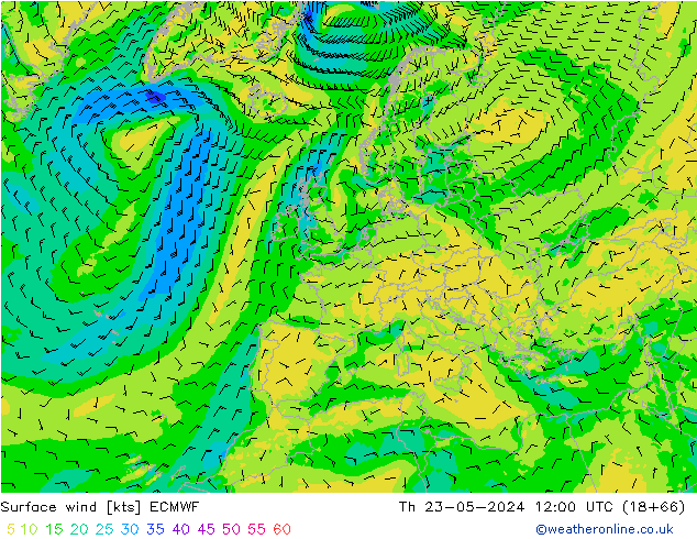 Surface wind ECMWF Th 23.05.2024 12 UTC