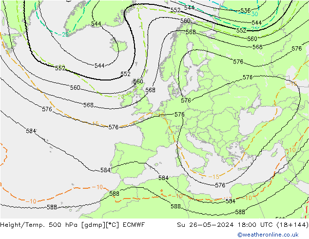 Height/Temp. 500 hPa ECMWF Dom 26.05.2024 18 UTC