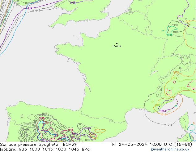 Luchtdruk op zeeniveau Spaghetti ECMWF vr 24.05.2024 18 UTC