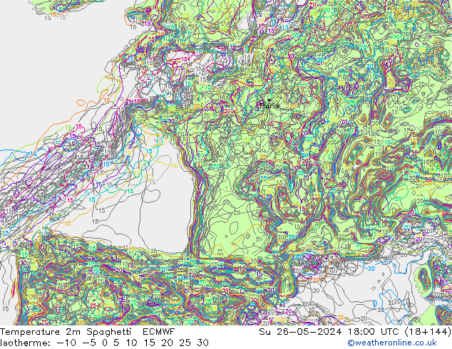 карта температуры Spaghetti ECMWF Вс 26.05.2024 18 UTC