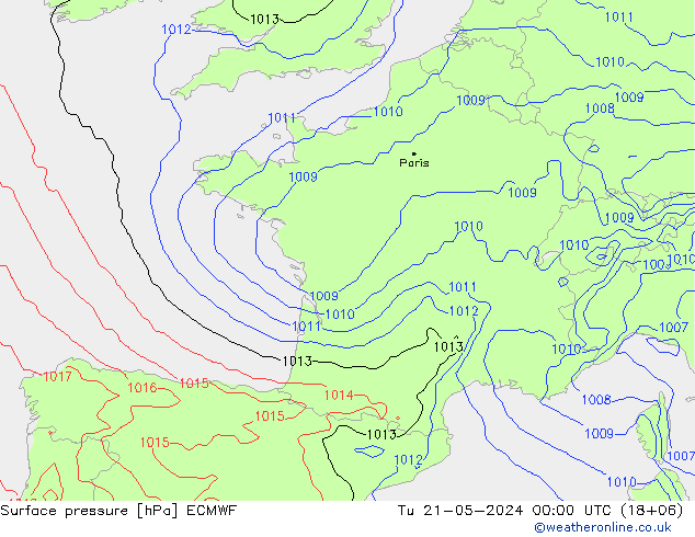 Presión superficial ECMWF mar 21.05.2024 00 UTC