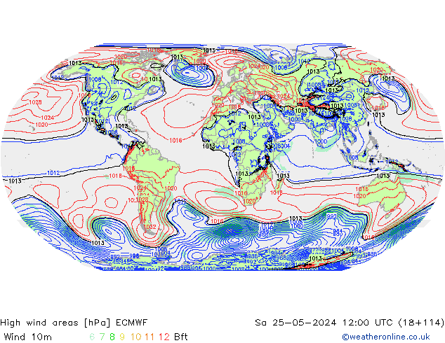 High wind areas ECMWF Sa 25.05.2024 12 UTC