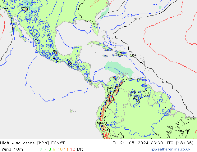 High wind areas ECMWF Tu 21.05.2024 00 UTC
