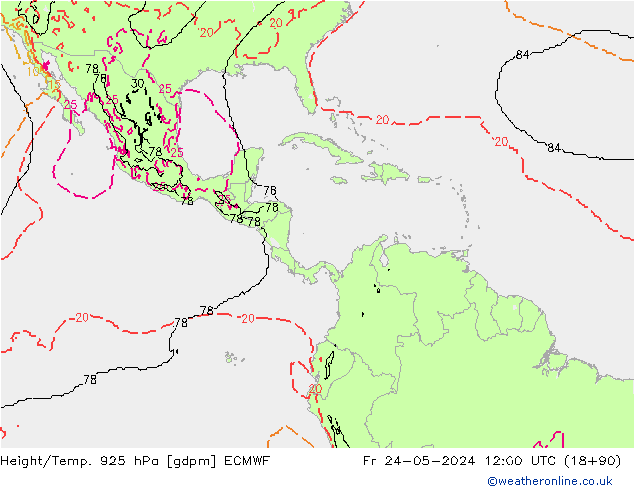 Géop./Temp. 925 hPa ECMWF ven 24.05.2024 12 UTC
