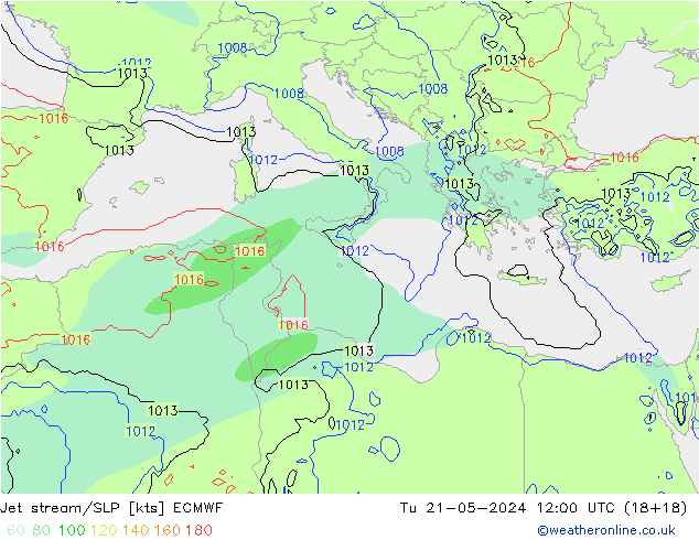 джет/приземное давление ECMWF вт 21.05.2024 12 UTC