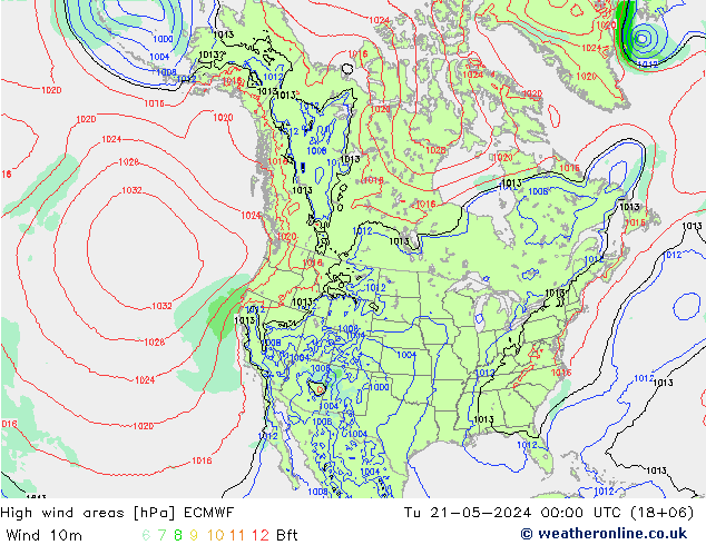 yüksek rüzgarlı alanlar ECMWF Sa 21.05.2024 00 UTC