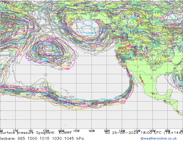 Pressione al suolo Spaghetti ECMWF dom 26.05.2024 18 UTC
