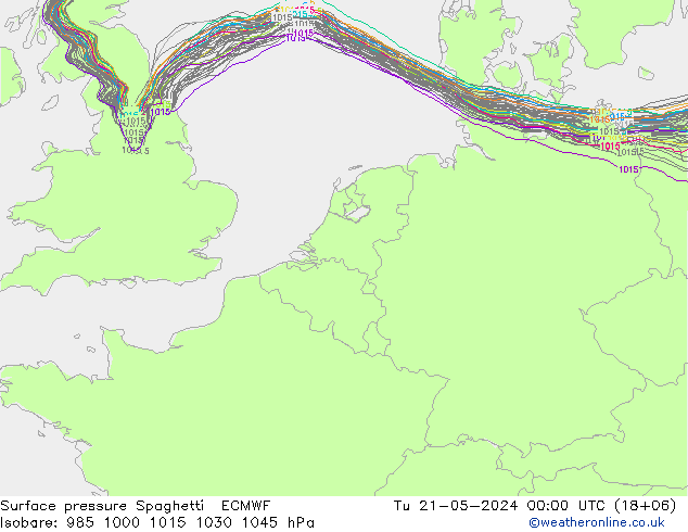 Atmosférický tlak Spaghetti ECMWF Út 21.05.2024 00 UTC