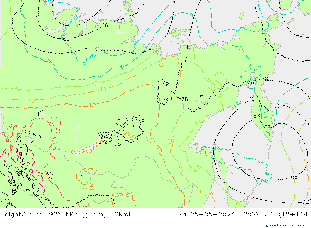 Height/Temp. 925 hPa ECMWF Sa 25.05.2024 12 UTC