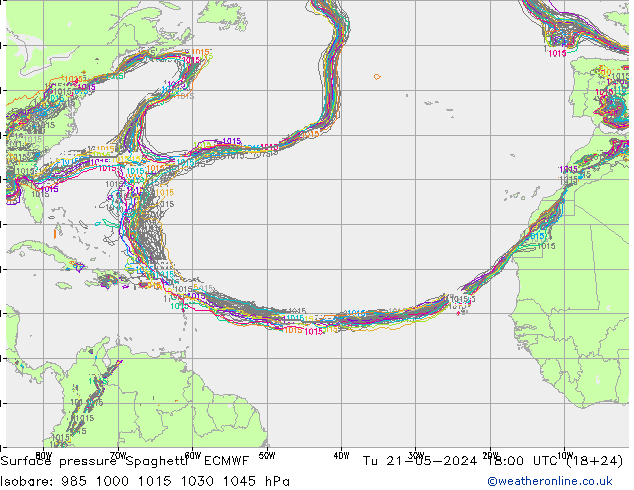 Luchtdruk op zeeniveau Spaghetti ECMWF di 21.05.2024 18 UTC