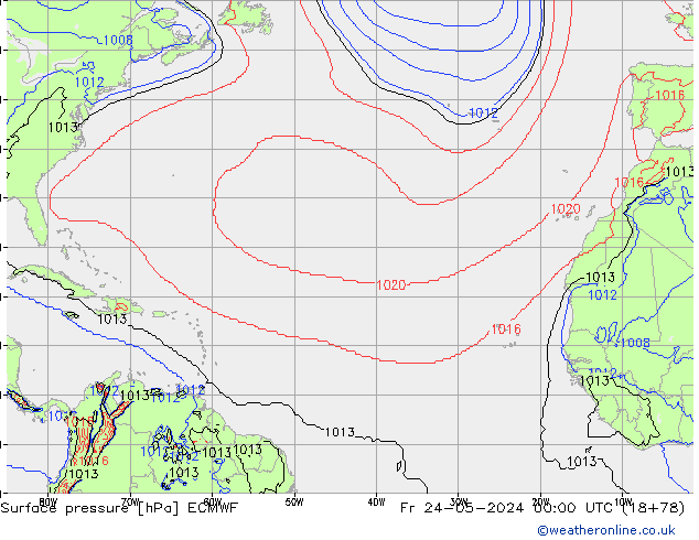 pressão do solo ECMWF Sex 24.05.2024 00 UTC