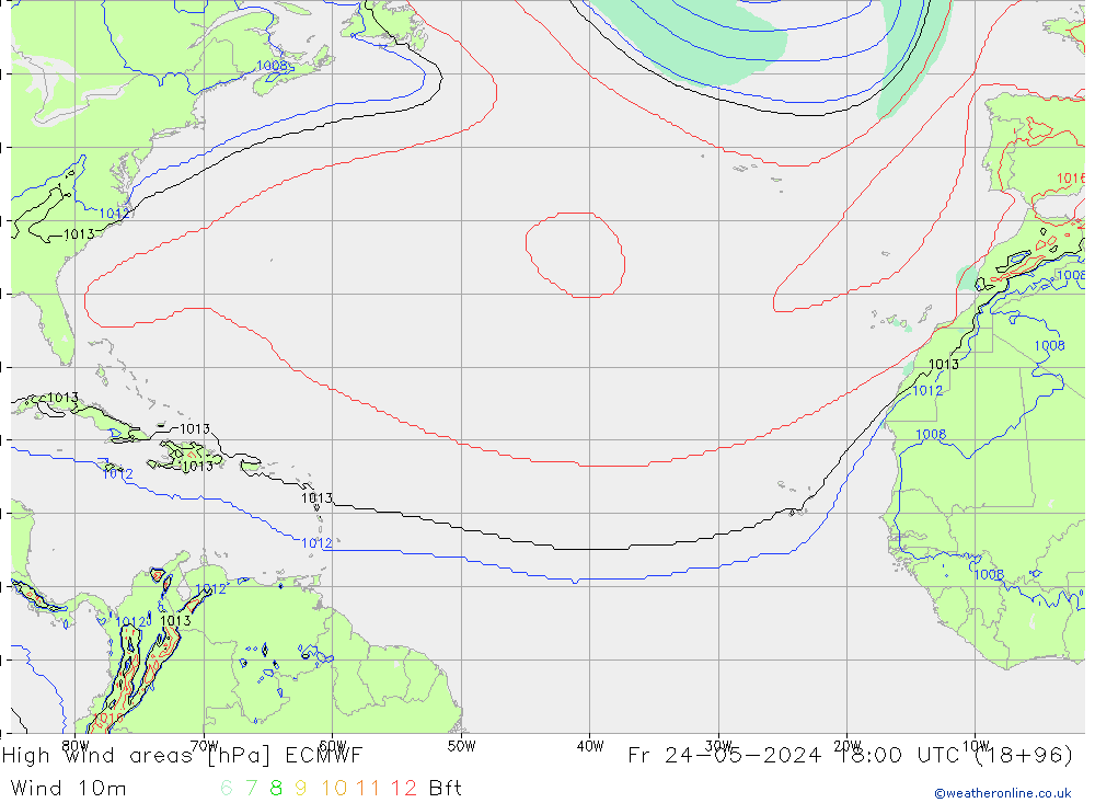 High wind areas ECMWF vie 24.05.2024 18 UTC