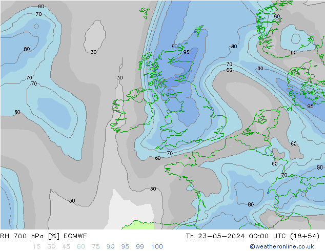 RH 700 hPa ECMWF  23.05.2024 00 UTC