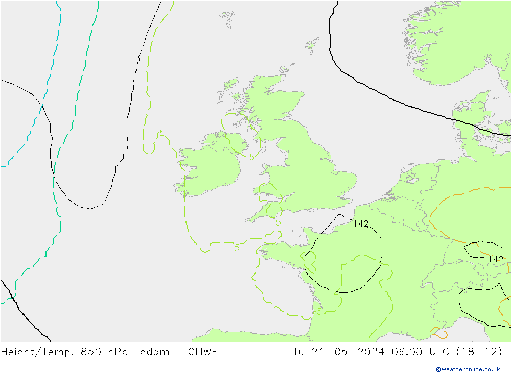 Height/Temp. 850 гПа ECMWF вт 21.05.2024 06 UTC