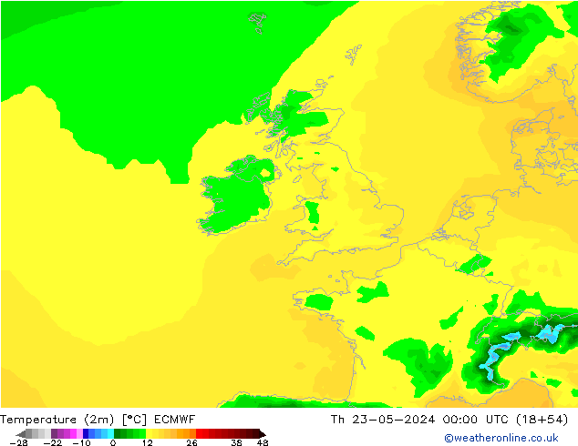 Temperatura (2m) ECMWF jue 23.05.2024 00 UTC