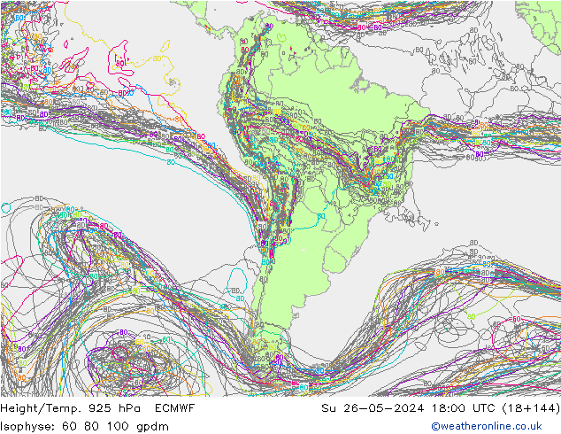 Height/Temp. 925 hPa ECMWF nie. 26.05.2024 18 UTC