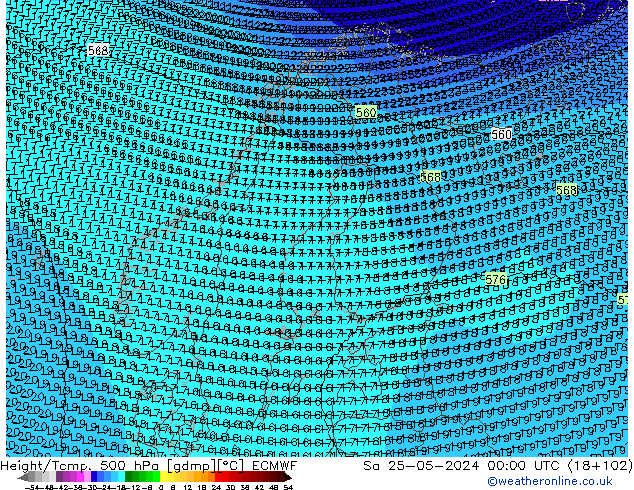 Height/Temp. 500 гПа ECMWF сб 25.05.2024 00 UTC