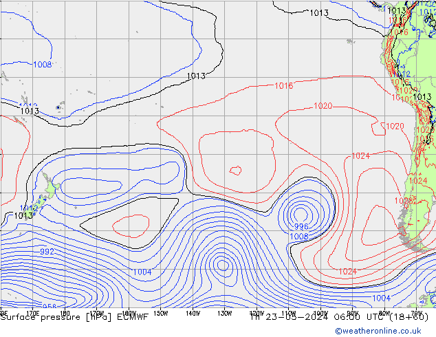 Presión superficial ECMWF jue 23.05.2024 06 UTC