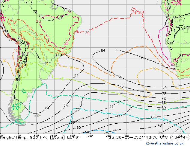 Height/Temp. 925 hPa ECMWF Ne 26.05.2024 18 UTC