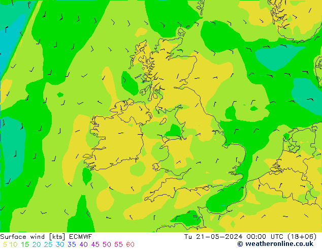 Rüzgar 10 m ECMWF Sa 21.05.2024 00 UTC