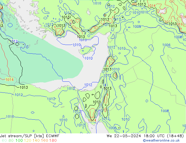 Jet stream/SLP ECMWF We 22.05.2024 18 UTC