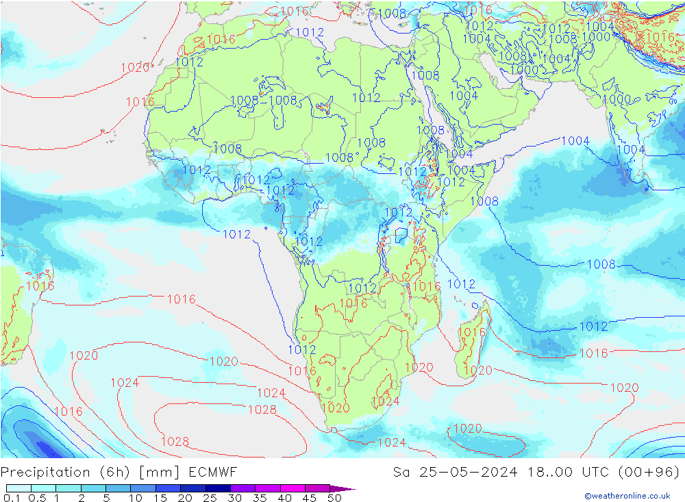 Precipitazione (6h) ECMWF sab 25.05.2024 00 UTC