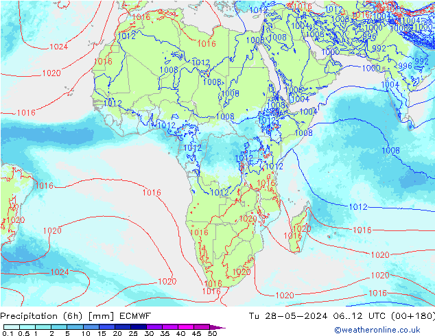 Precipitação (6h) ECMWF Ter 28.05.2024 12 UTC