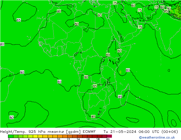 Hoogte/Temp. 925 hPa ECMWF di 21.05.2024 06 UTC