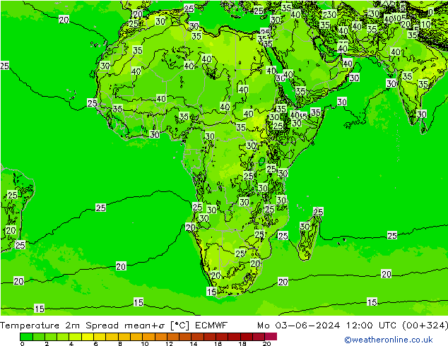température 2m Spread ECMWF lun 03.06.2024 12 UTC