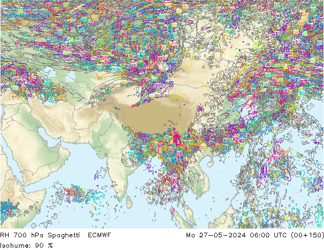RH 700 гПа Spaghetti ECMWF пн 27.05.2024 06 UTC