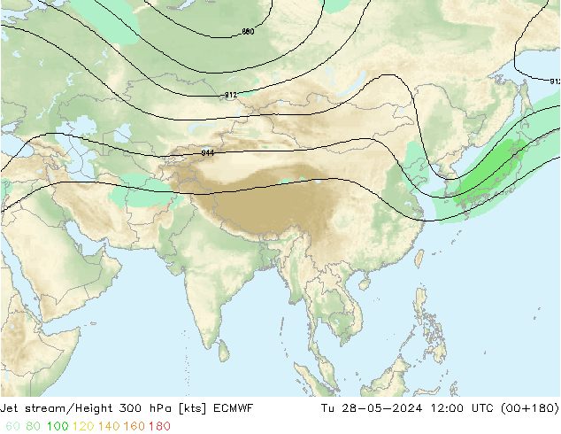 Jet stream/Height 300 hPa ECMWF Tu 28.05.2024 12 UTC