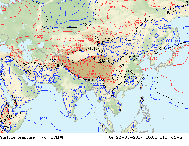 Luchtdruk (Grond) ECMWF wo 22.05.2024 00 UTC