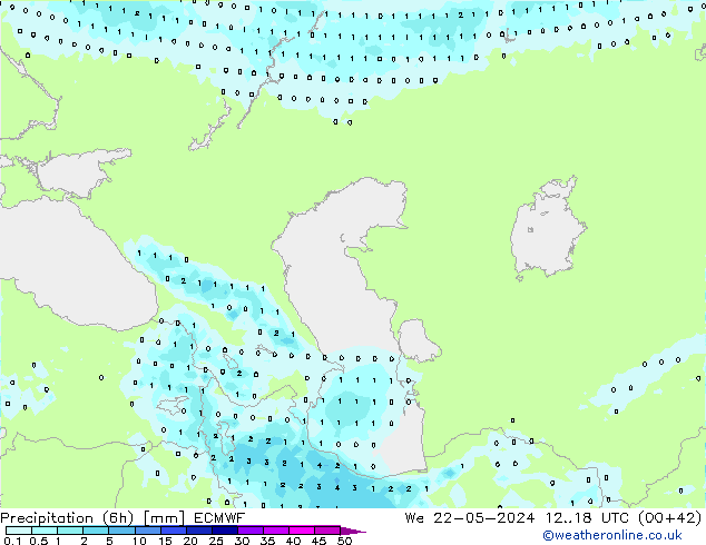 Precipitation (6h) ECMWF We 22.05.2024 18 UTC