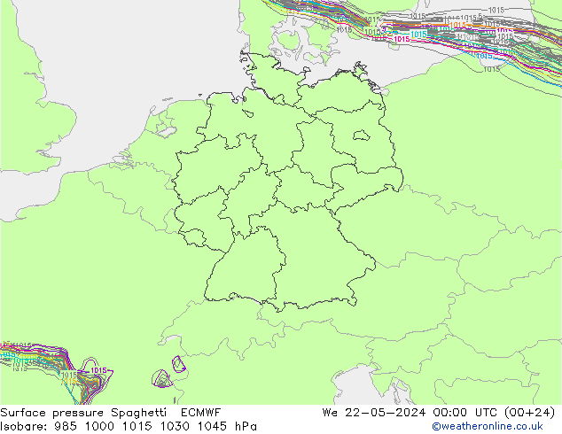 Bodendruck Spaghetti ECMWF Mi 22.05.2024 00 UTC