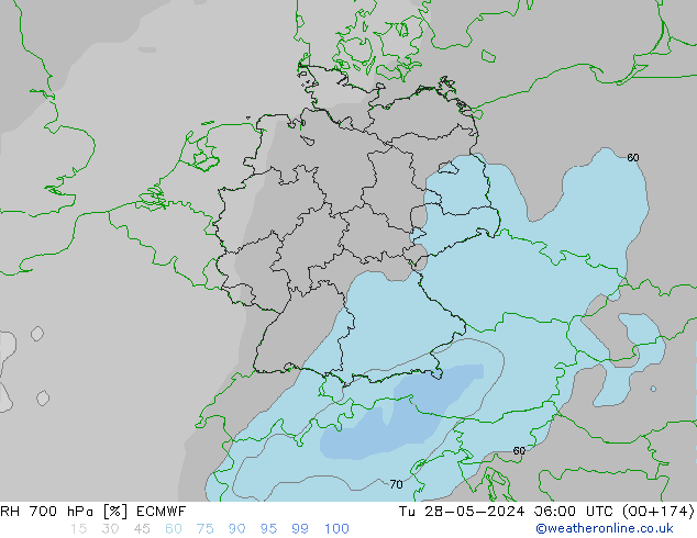 RH 700 гПа ECMWF вт 28.05.2024 06 UTC