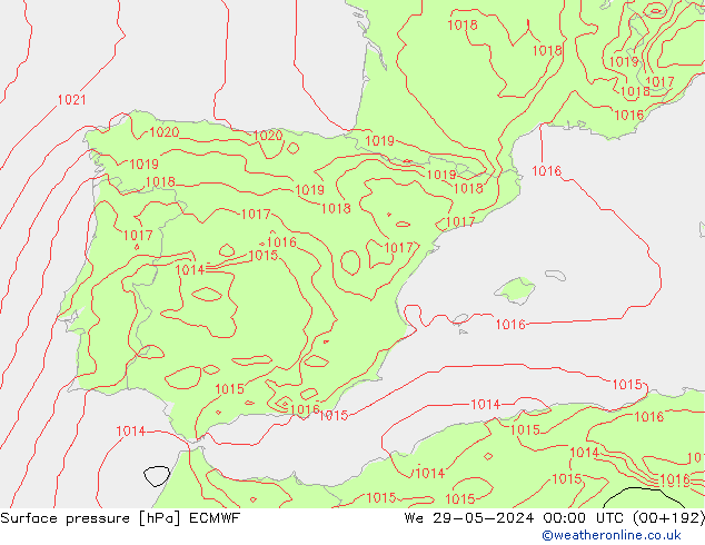 Surface pressure ECMWF We 29.05.2024 00 UTC