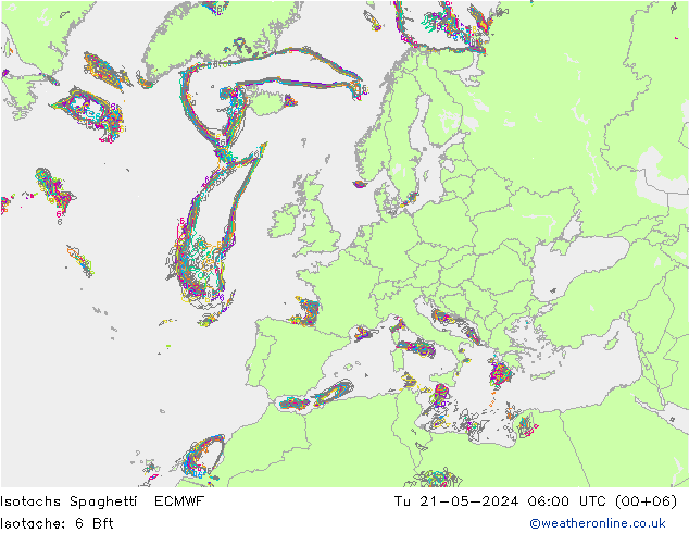 Isotachs Spaghetti ECMWF вт 21.05.2024 06 UTC