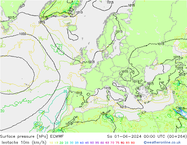 Isotachs (kph) ECMWF  01.06.2024 00 UTC